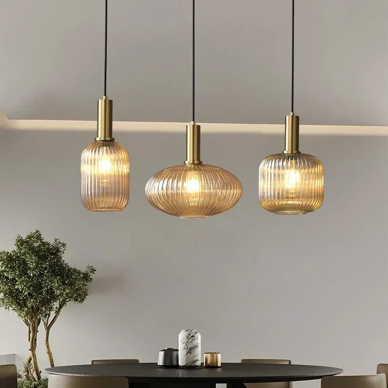 suspension lumineuse or vert gris moderne rayures horizontales opacité câble noir 13cm 20cm 30cm