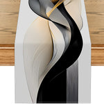 nappe moderne abstraite vagues courbes fluides blanc noir beige doré polyester maison décoration festive