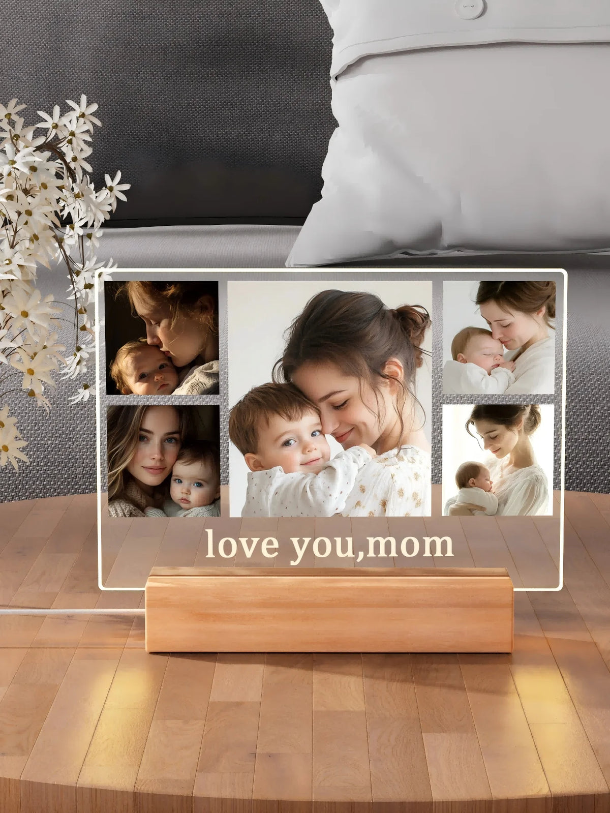 cadre photo lumineux personnalisable bois naturel moderne minimaliste echangelumiere blanc loveyoumom