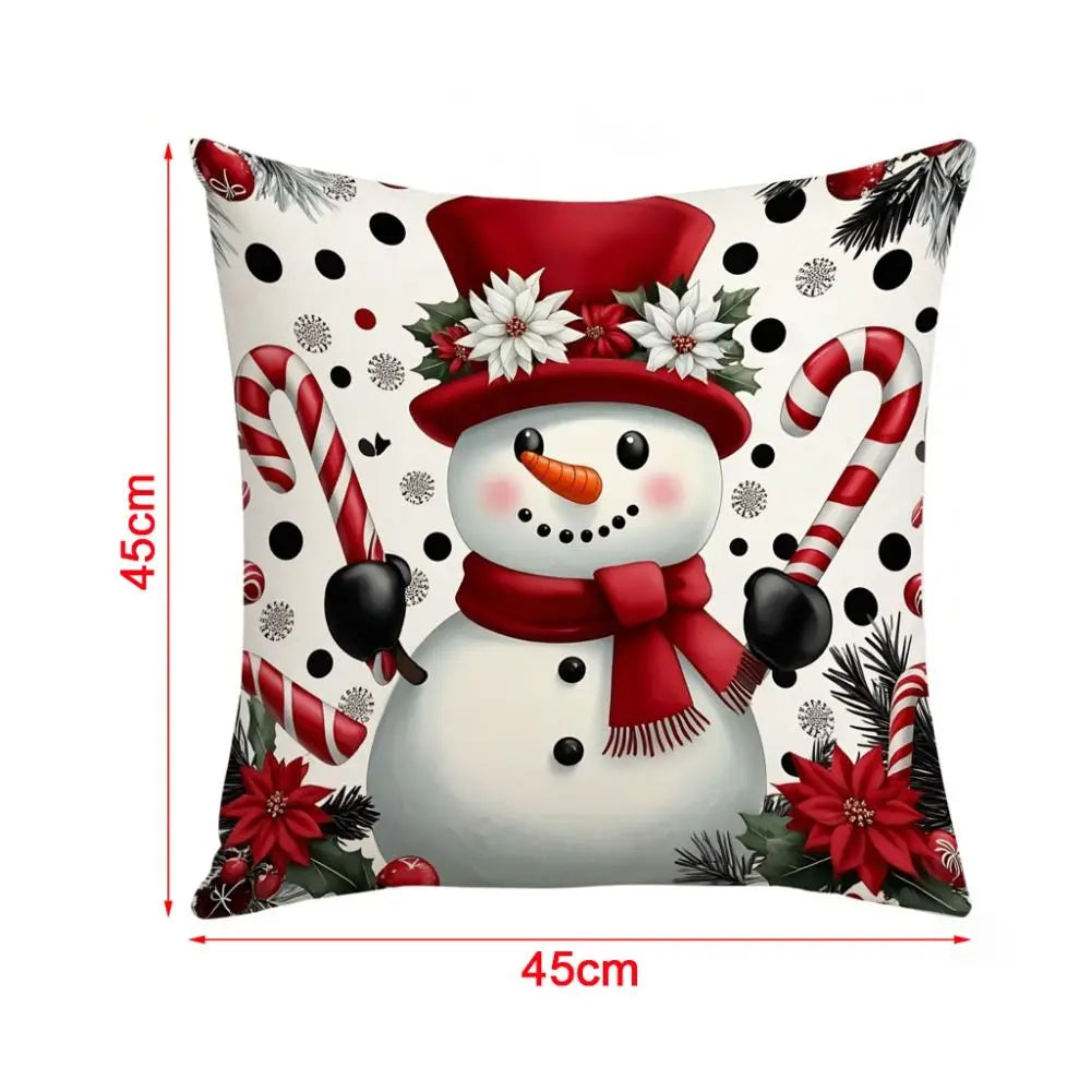 coussin décoratif noël carreaux rouge blanc flocon neige bonhomme neige guirlande sapin 45cm 45cm