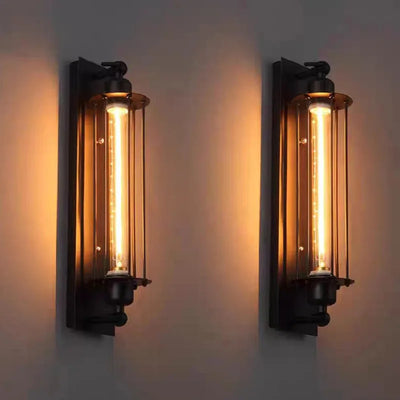 Applique murale industrielle vintage en fer noir avec ampoule LED