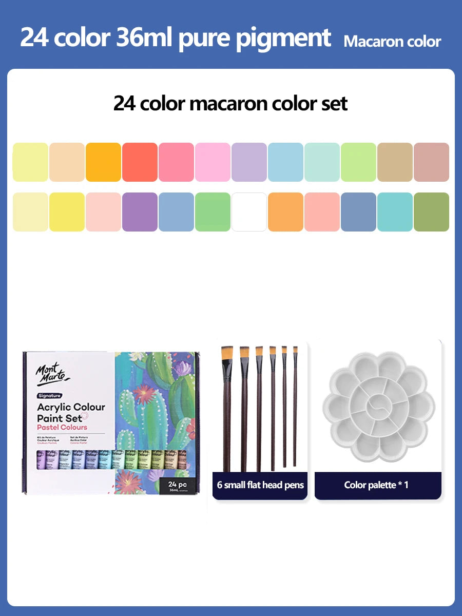 Peinture acrylique kit 24 couleurs palette pinceaux medium auto apprentissage pratique