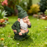 statue gnome jardin vert humour barbe blanche résine extérieure potager pelouse fleuri fantaisiste