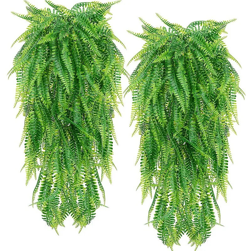 plantes decoratives suspendues artificielles feuilles fougere vert marron rouille decoration murale intérieur mariage