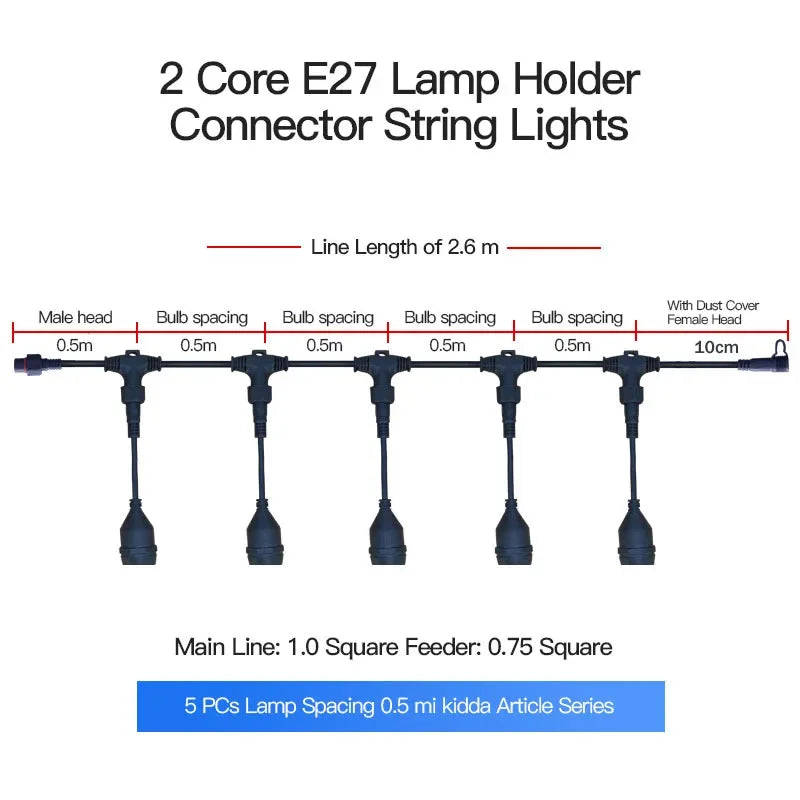 support led e27 extérieur étanche or noir blanc moderne clips câbles connecteurs