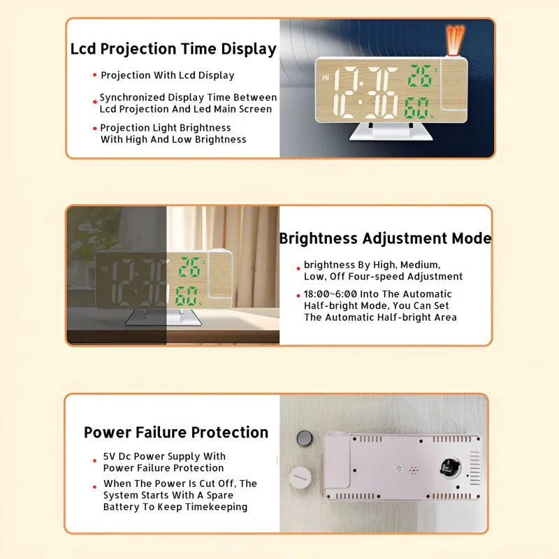 projecteur horloge multifonctionnelle bois naturel blanc mat vert mat minimaliste support table