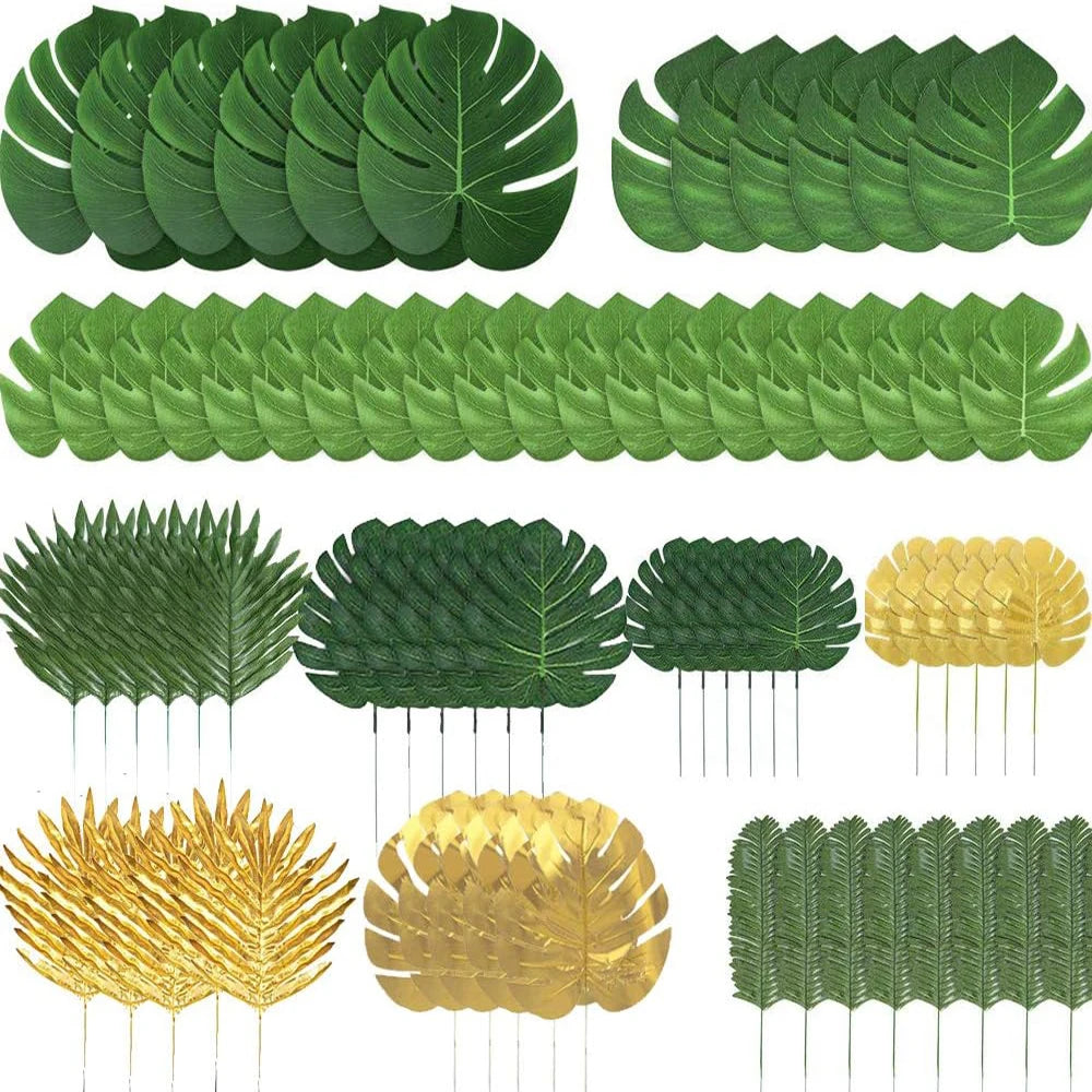 feuilles artificielles vert doré feuilles tropicales moderne extérieur décoration anniversaire mariage baby shower piquet