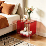 table d'appoint moderne transparente rouge orange carree minimaliste maison chambre salon