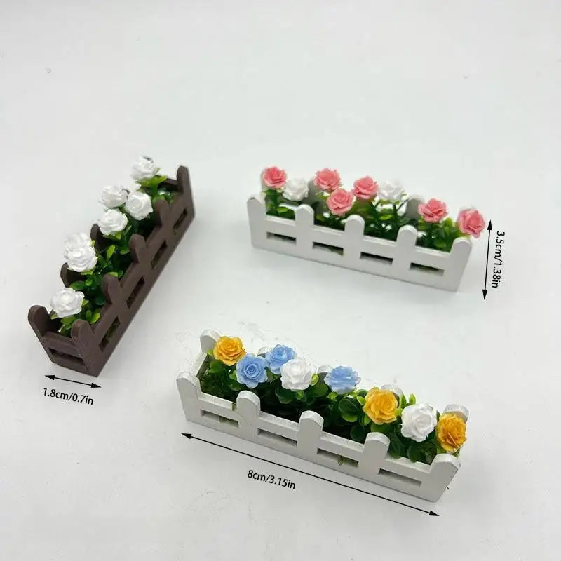 décoration miniature cache pot fleurs artificielles blanc rose bleu marron jardin