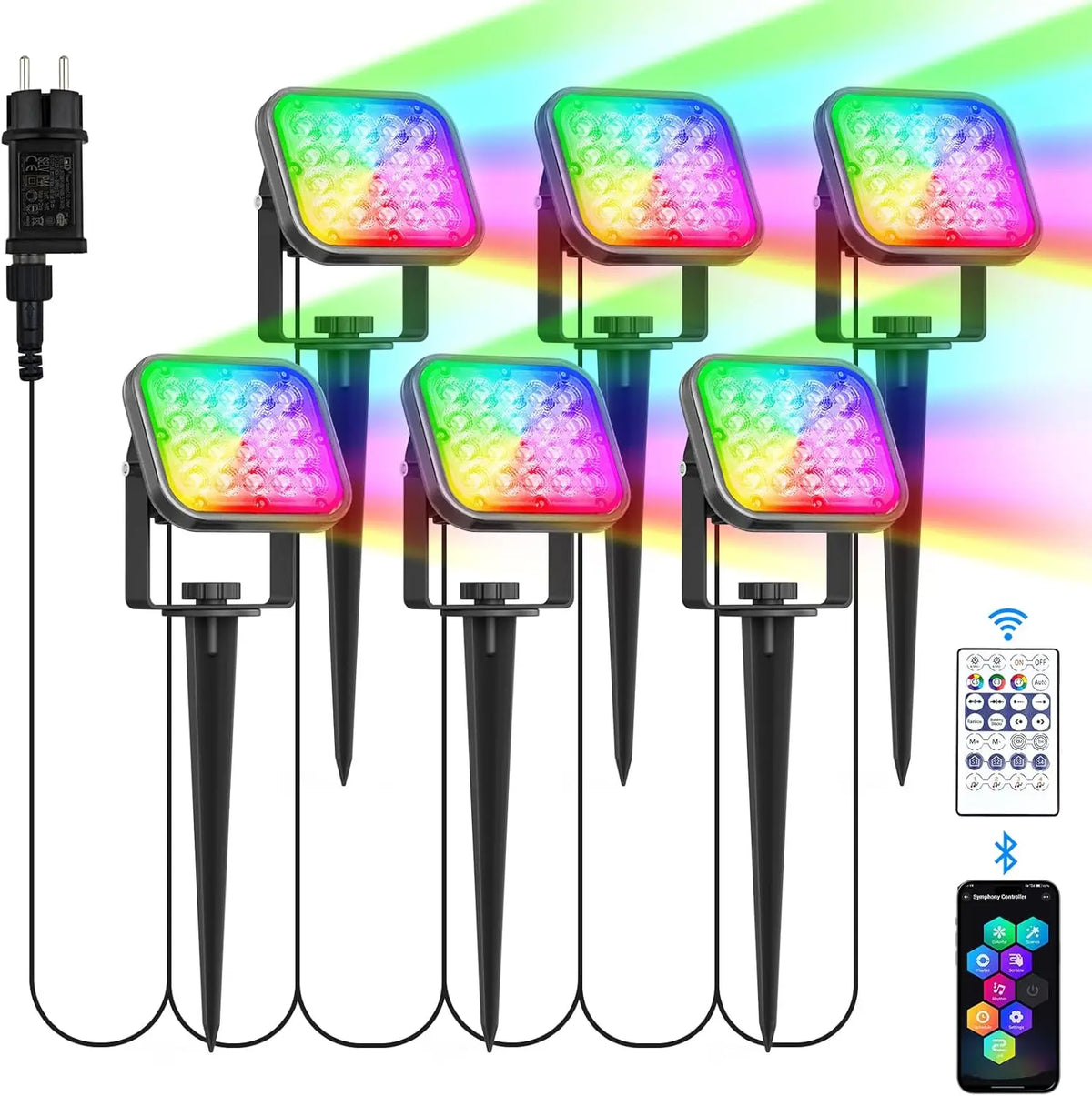 projecteur led couleur changeante ip65 rgb télécommande application multicolore noir moderneextérieur allumagedécorextérieur