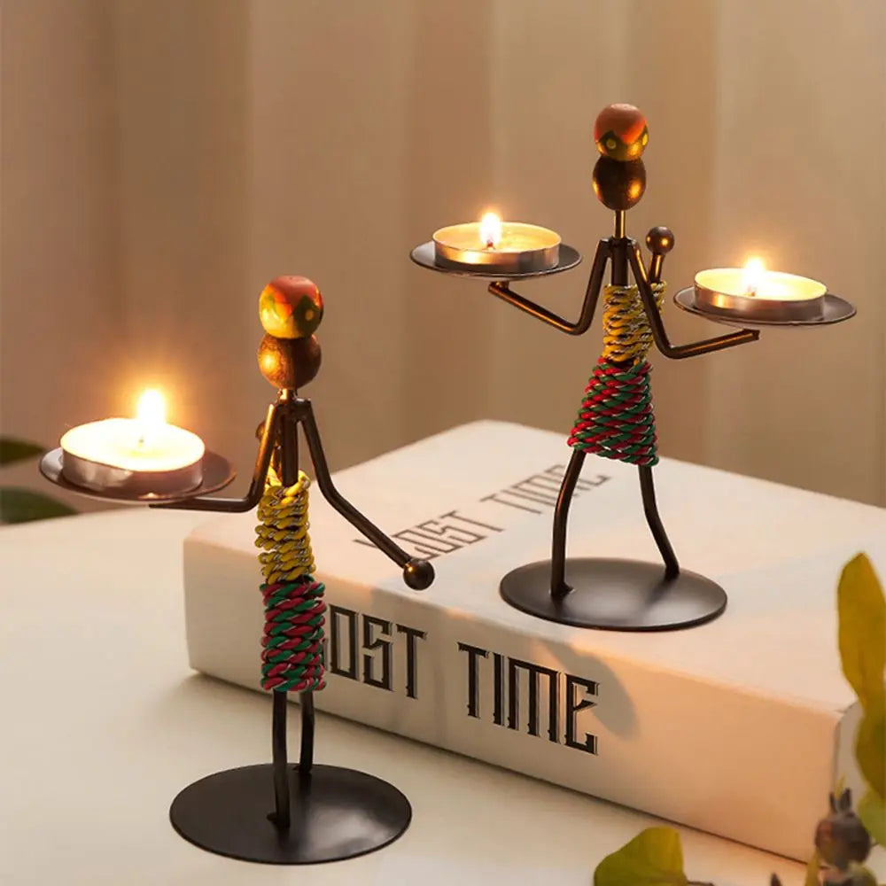 Statues décoratives métal noir beige marron artisanal moderne abstract character sculptural decoration vintage