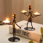 Statues décoratives métal noir beige marron artisanal moderne abstract character sculptural decoration vintage
