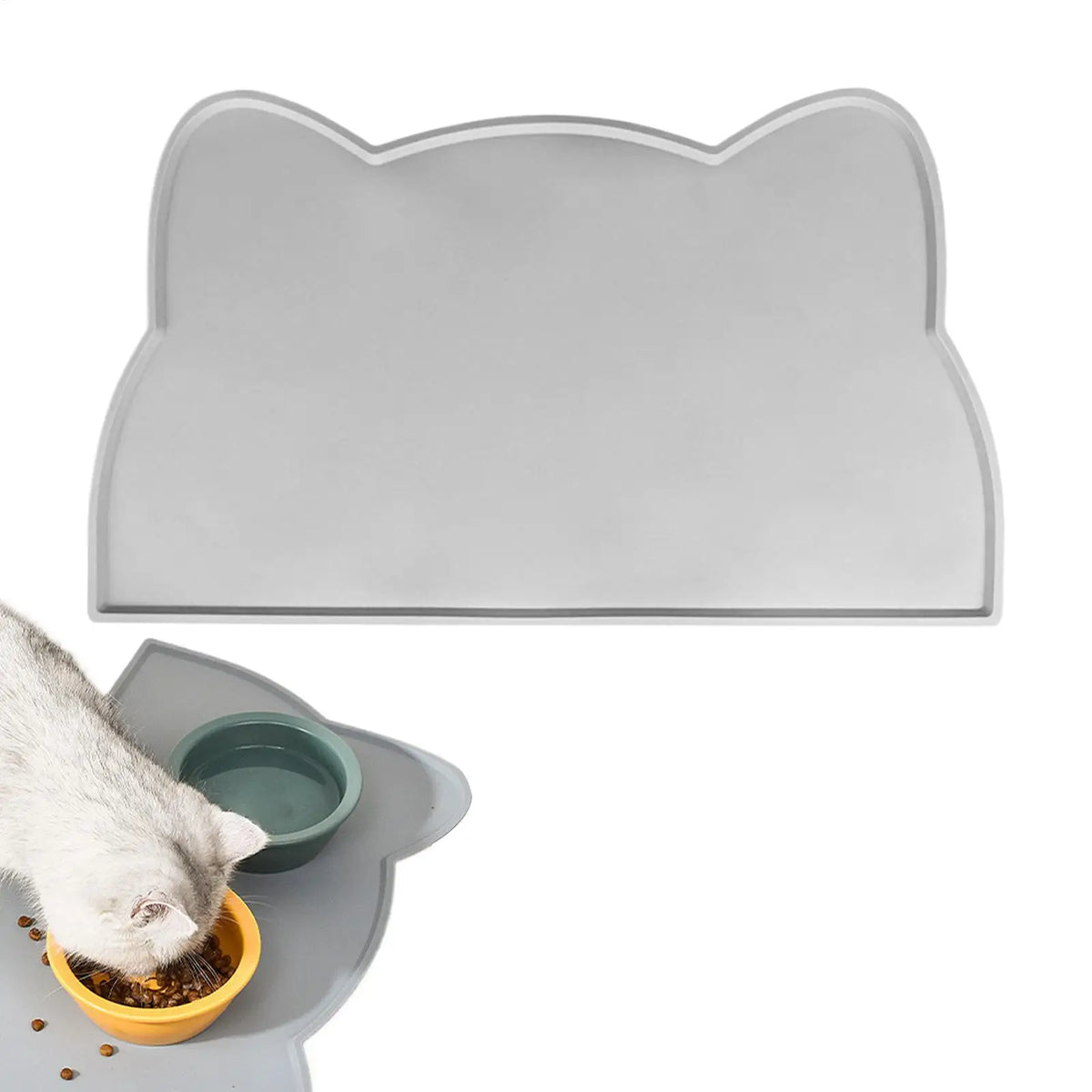 tapis table chat gris bleu moderne minimaliste deux bols intégrés