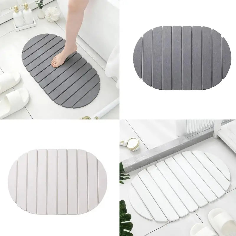 tapis bain pliable absorption rapide séchage instantané antidérapant rayures horizontales gris moderne