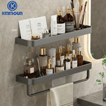 étagère murale moderne étagère salle bain aluminium gris laquée fixations adhésives serviettes cosmétiques minimaliste