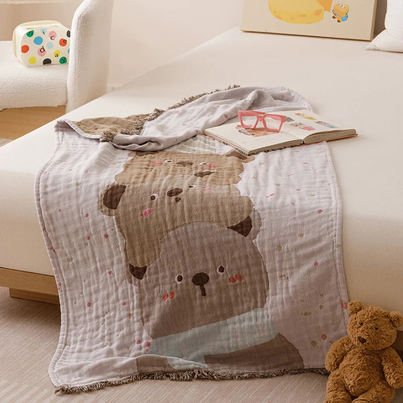 couverture coton animaux motifs douce bébé enfant jacquard absorbante multifacteurs rose gris blanc