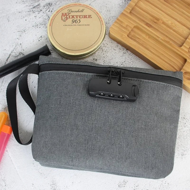 sac main gris noir toile texturée poignée grinder boite tabac compartiments sécurisés moderne fonctionnel