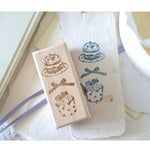 tampons bois naturels motifs gâteaux bonbons artisanal scrapbooking étiquettes journalisation decorative