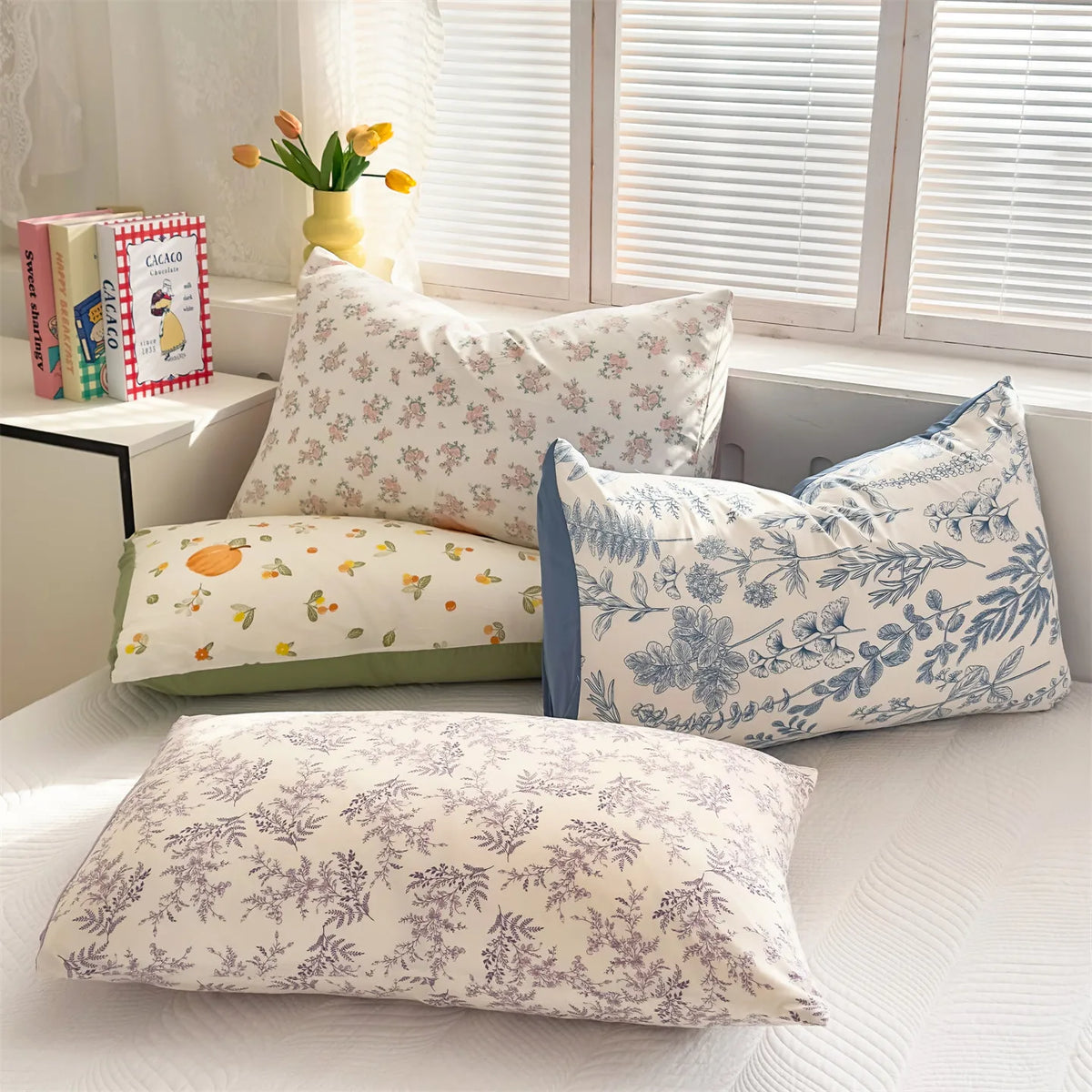 housse taie d'oreiller fleurs florales polyester 48x74cm vintage couleurs pastel motifs floraux respectueux environnement