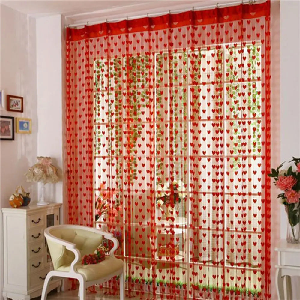 rideaux décoratifs bohèmes motifs cœurs tissu transparent romantique tringle rideaux