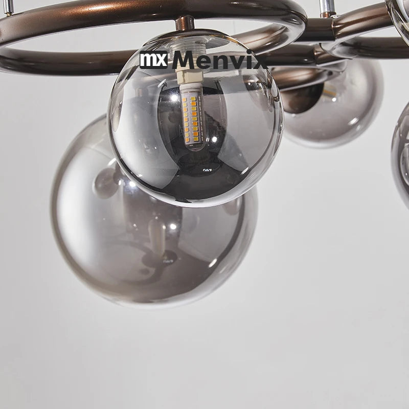 Suspension lumineuse moderne boule verre transparente câbles suspendus salle salon chambre