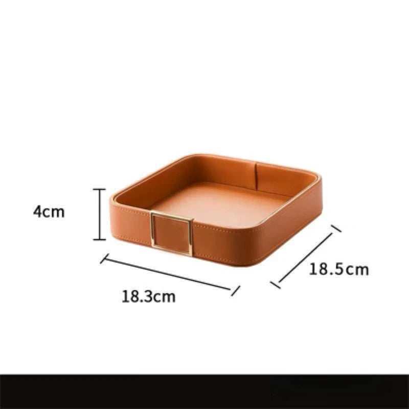 plateau decoratif cuir synthetique moderne marron cuivré minimaliste bijoux montres cosmétiques clés porte monnaie