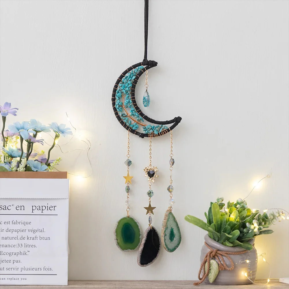 décoration murale croissant lune semi précieuses feuilles dorées boho chic chambre