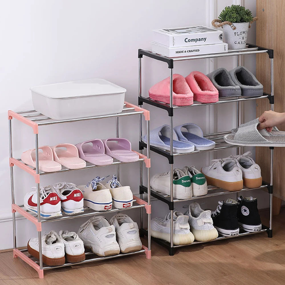 étagère chaussures empilable noir moderne rangement chaussures baskets bottes sacs pvc structure métallique panneaux