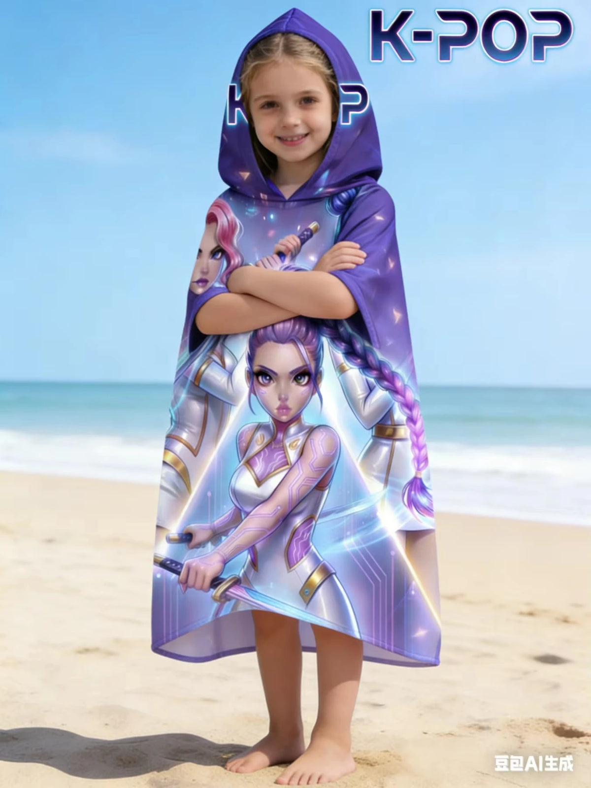 serviette plage violet blanc rose doré personnages épées séchage rapide absorption polyester moderne populaire