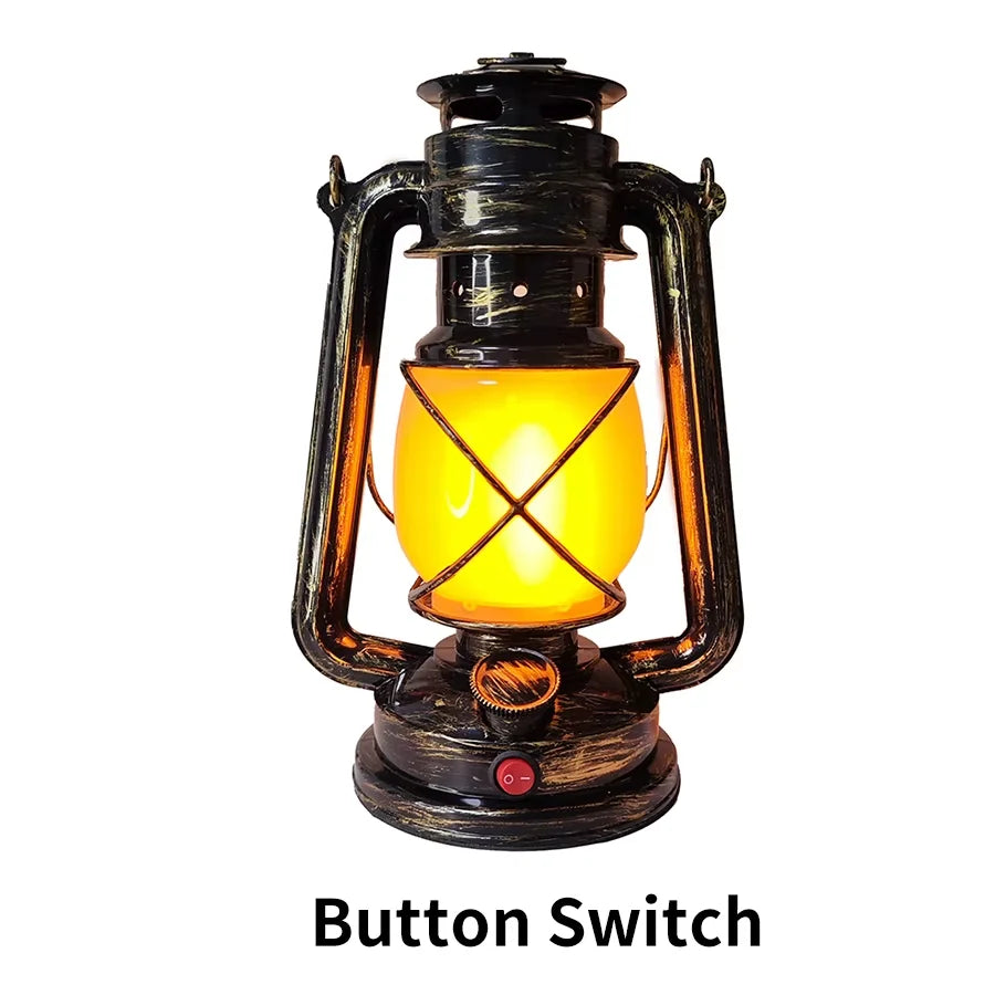 lanterne camping rétro rechargeable modes éclairage ambiance vintage métal brun noir geometrique