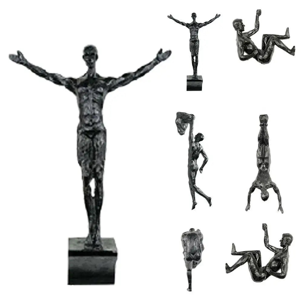 statues métal noir sculptures humaines diverses postures art moderne decoration murale
