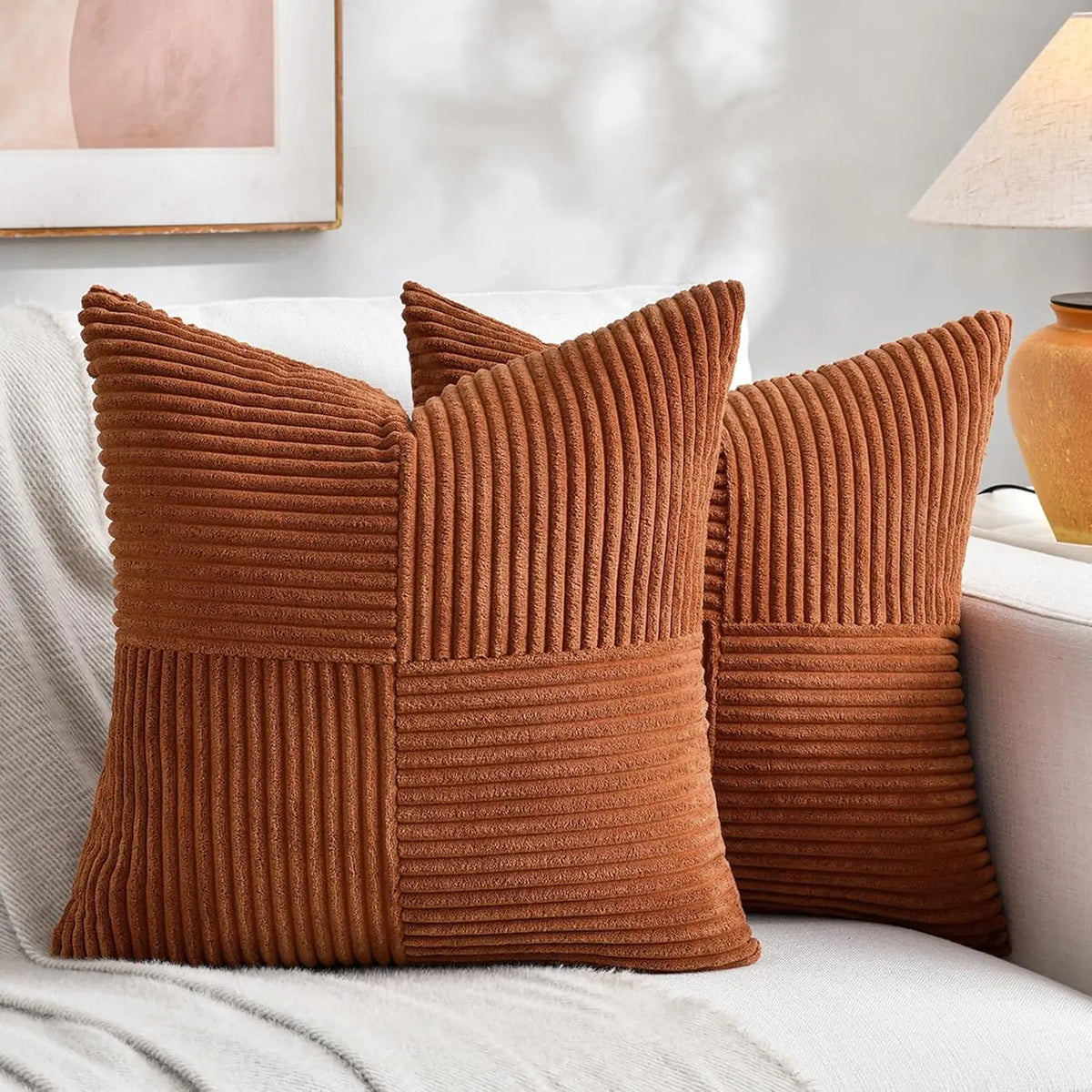 coussins décoratifs rayés beige marron moderne 45x45cm polyester coton
