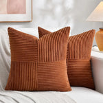housse coussin carrée marron rayures horizontales moderne canapé lit décoration maison