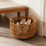 panier rond tressé marron clair bohème rangement chambre salon articles divers respectueux environnement