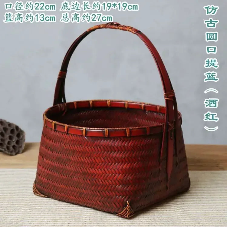 panier rangement tissé bambou marron traditionnel poignée bois rangement pique niqueextérieur thé