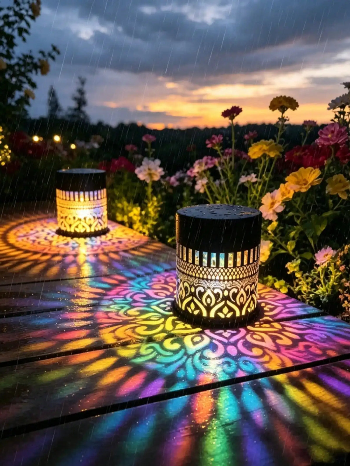 lampe solaire mandala noir doré moderne éclairage extérieur jardin