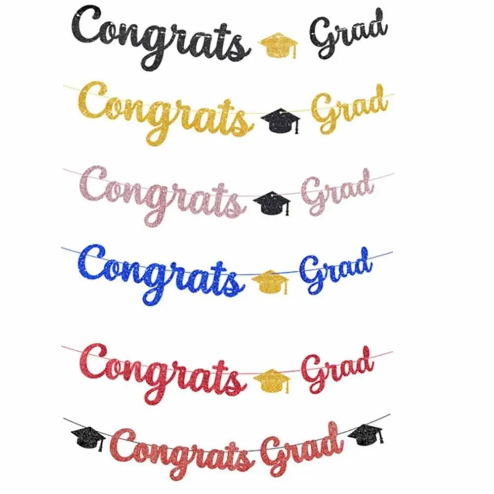 guirlande décoration fête graduation lettres paillettes chapeau diplôme ballons confettis
