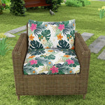 coussin canapé extérieur feuilles tropicales blanc vert orange rose moderne