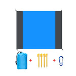 tapis plage camping bleu gris imperméable sac rangement piquets carabiniers portable léger