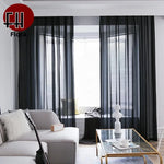 Rideau Polyester Translucide Modernes Fenêtres Françaises Installation Plafond Ouverture Bipartite Œillets Solide Moderne