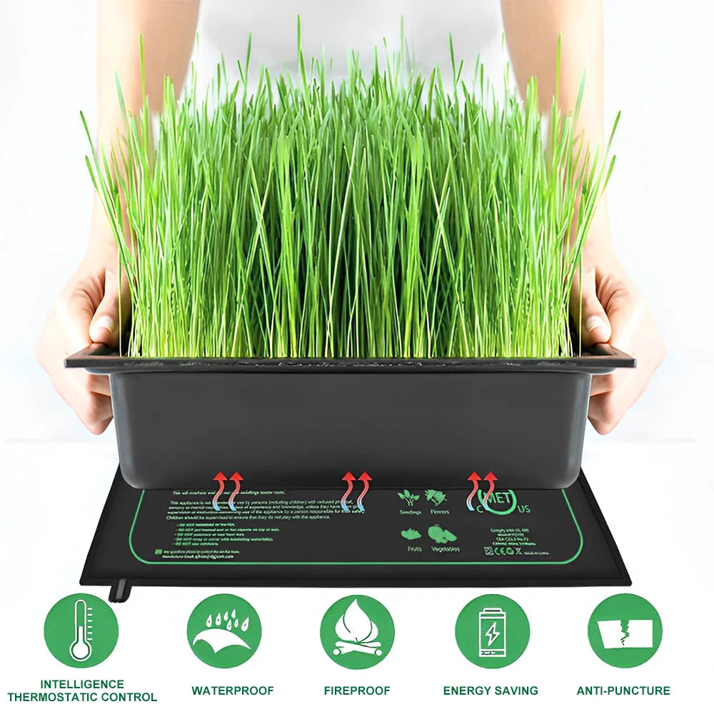 tapis chauffant semis noir vert imperméable thermostatique cordon alimentation boîte semis plantes germées sécurité