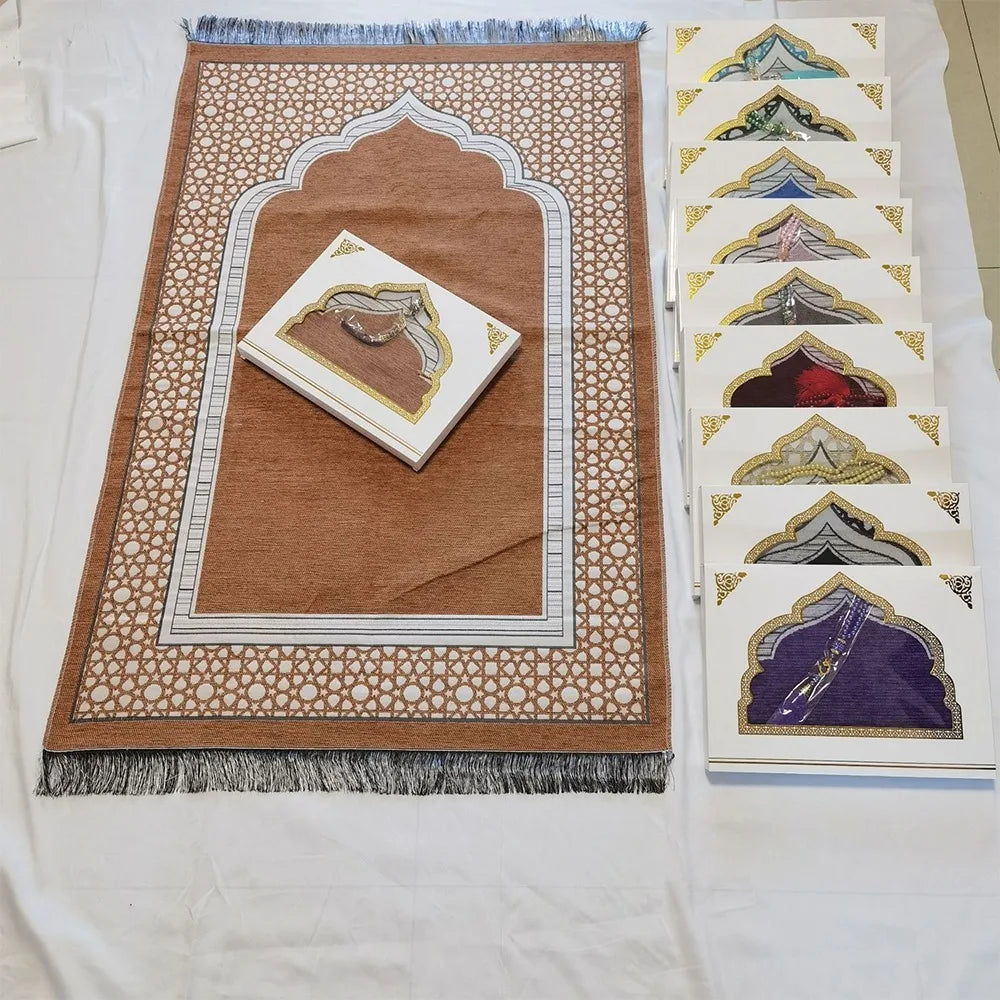 tapis prière islamique géométrique polyester bleu vert gris violet moderne