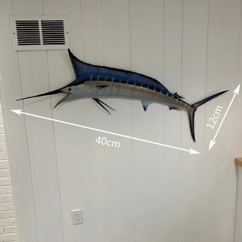 sculpture métal poisson sailfish swordfish réaliste bleu noir décoration murale salon chambre art