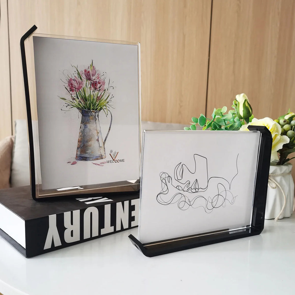 cadre photo moderne double face transparent noir blanc 10x15cm clips