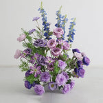 arches décoratives florales artificielles violettes roses romantiques mariageintérieur bouquets fleurs variées texturées
