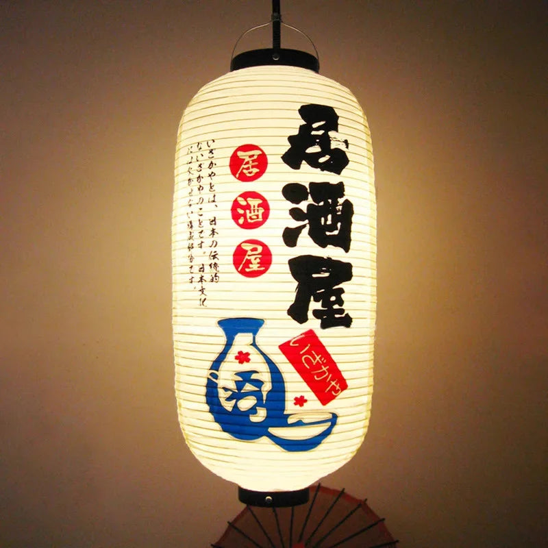 lanterne japonaise traditionnelle blanc noir rouge bleu vert paysages symboles lettrage extérieur festive