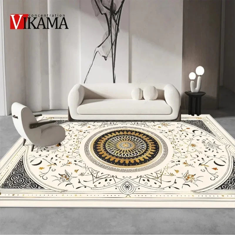 Vue d'ensemble du tapis dans une chambre à coucher élégante
