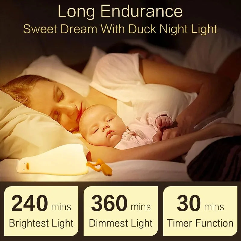 lampe table canard blanc jaune yeux noirs bec orange moderne veilleuse tactile silicone enfants