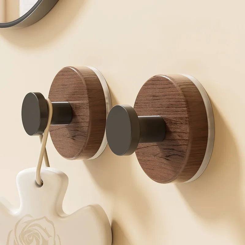 porte sacs marron clair noir bois naturel adhésif support rangement cuisine salle bain minimaliste