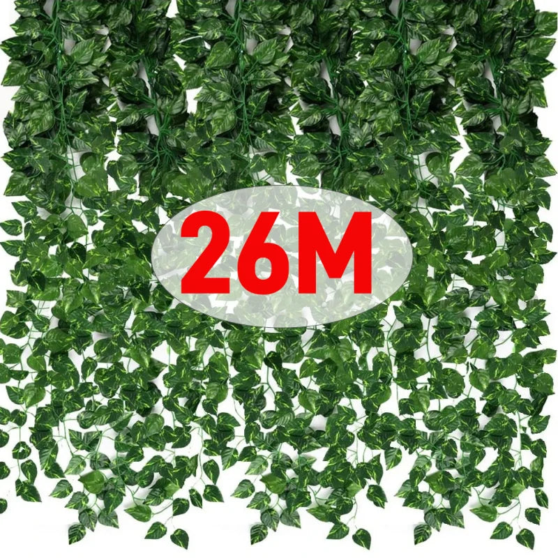 guirlande végétale artificielle feuilles vertes modernes décoration extérieure 26m longueur totale